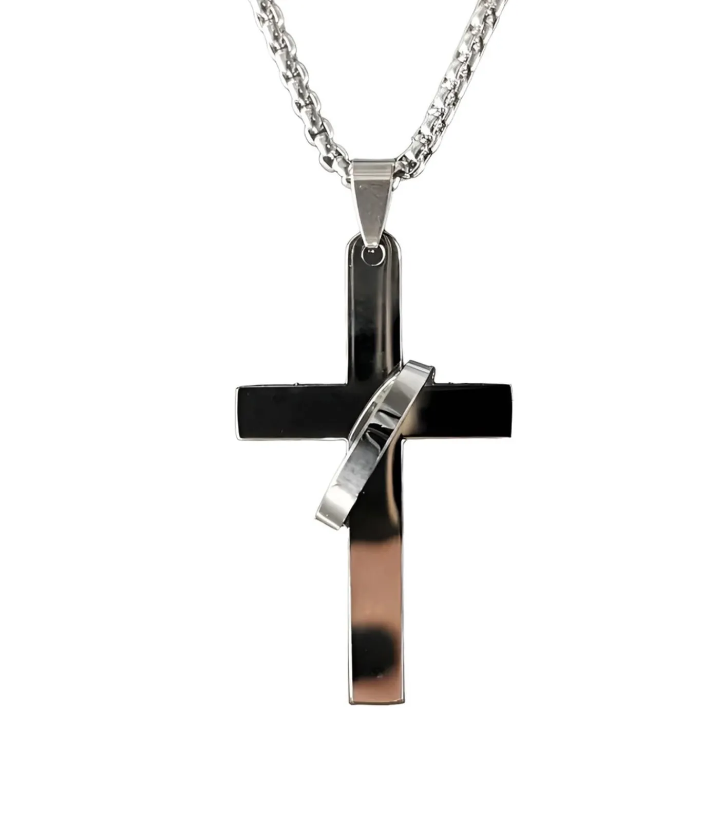 Discount Ketting met Kruis en Ring Hanger - Staal Heren Kettingen