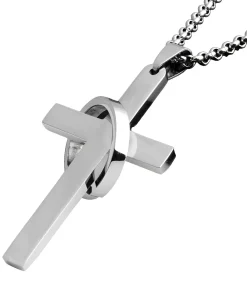 Discount Ketting met Kruis en Ring Hanger - Staal Heren Kettingen