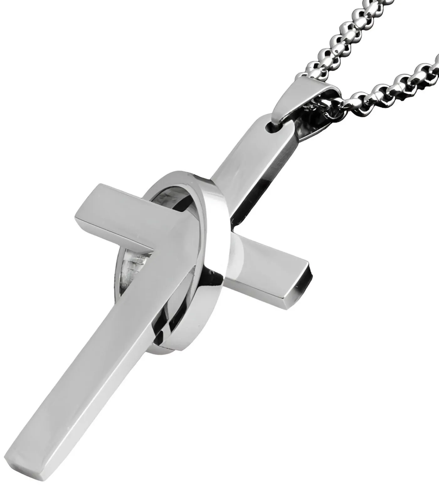 Discount Ketting met Kruis en Ring Hanger - Staal Heren Kettingen