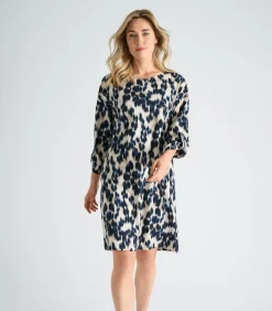 DAMES Marie Méro Kleedje met dierenprint in blauw en beige