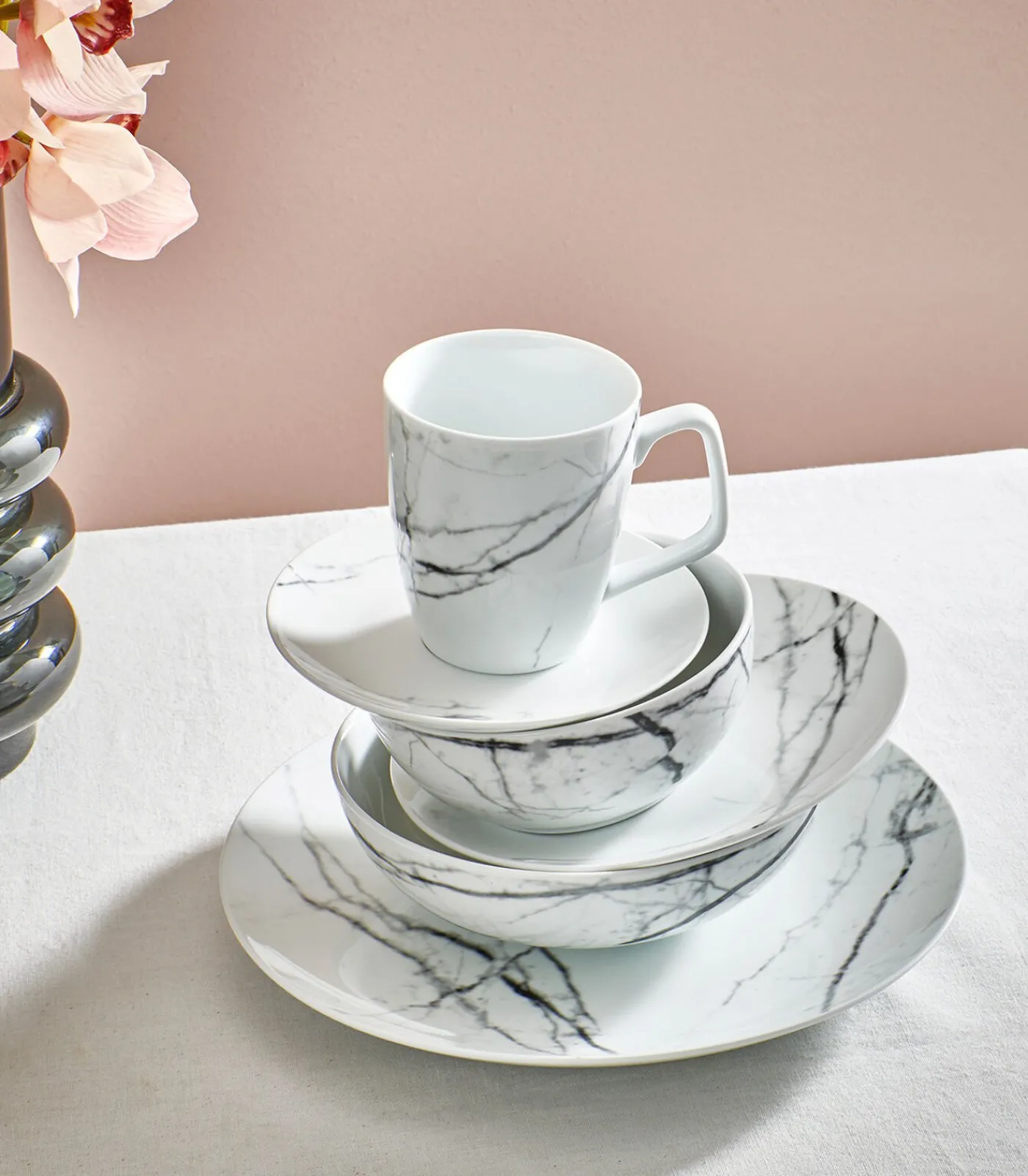 Sale Kom 18xH6cm marble Stone - set/4 Tafelgerei