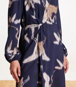 DAMES La Fée Maraboutée Korte getailleerde en gedrapeerde marineblauwe jurk met print