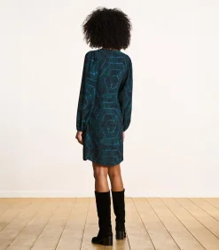 DAMES La Fée Maraboutée Korte jurk in blauw bedrukte Ecovero viscose