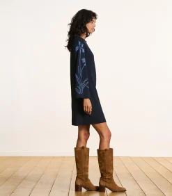 DAMES La Fée Maraboutée Korte jurk van fijne donkerblauwe mesh met borduurwerk