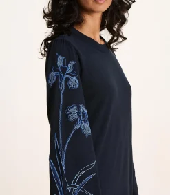 DAMES La Fée Maraboutée Korte jurk van fijne donkerblauwe mesh met borduurwerk