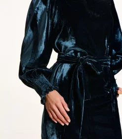 DAMES La Fée Maraboutée Korte jurk van petrolblauwe fluweel met lange mouwen