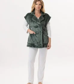 Sale Korte mouwen jasje met knopen van pluche flanel ESSENTIEL H76A DAMES Loungewear