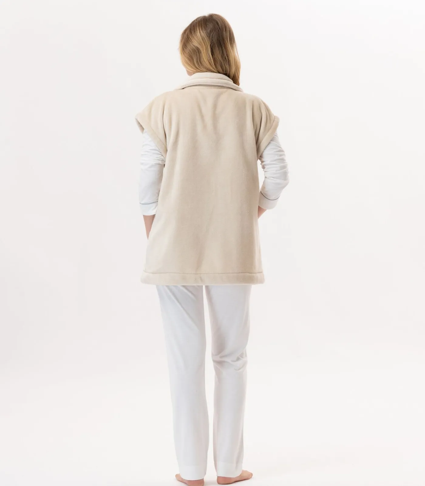 Online Korte mouwen jasje met knopen van pluche flanel ESSENTIEL H76A DAMES Loungewear