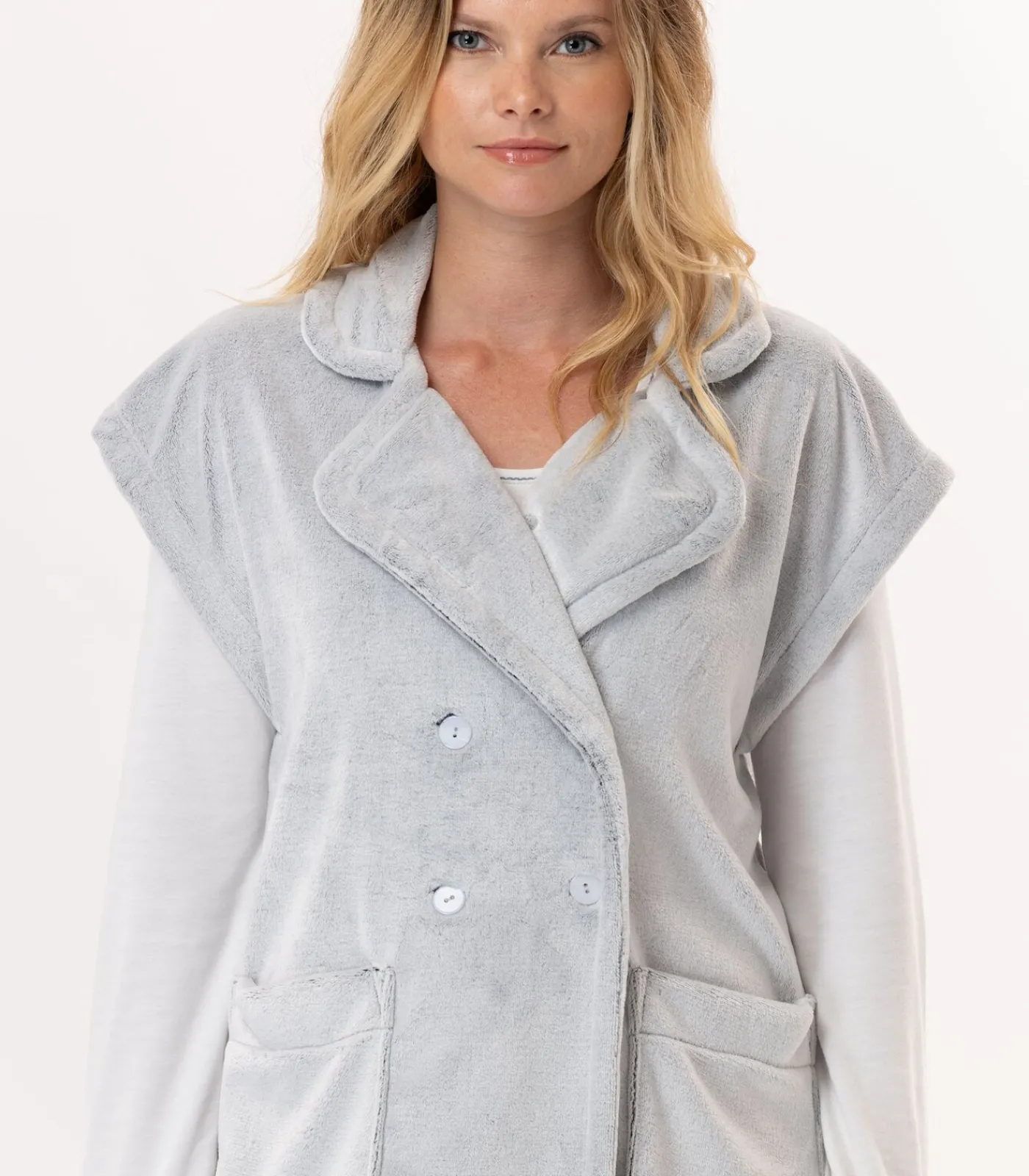 DAMES LE CHAT Korte mouwen jasje met knopen van pluche flanel ESSENTIEL H76A