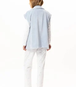 New Korte mouwen jasje met knopen van pluche flanel ESSENTIEL H76A DAMES Loungewear