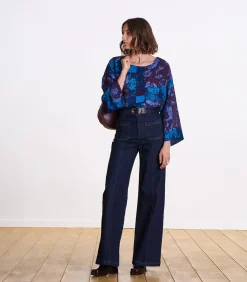 DAMES La Fée Maraboutée Korte paarse top met lange mouwprint