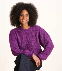 Hot Korte paarse trui in opengewerkte stof met ronde hals DAMES Truien & Cardigans