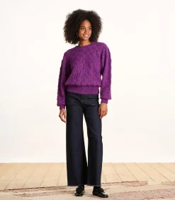 Hot Korte paarse trui in opengewerkte stof met ronde hals DAMES Truien & Cardigans