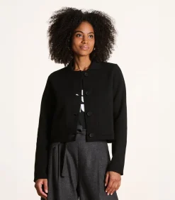 DAMES La Fée Maraboutée Korte zwarte gilet in gebreide stof met overhemdkraag