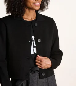 DAMES La Fée Maraboutée Korte zwarte gilet in gebreide stof met overhemdkraag