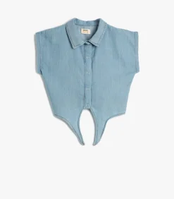 Best GIRLS Crop Jean Shirt Tie-Front Detail Short Sleeve Cotton Kinderen Jassen