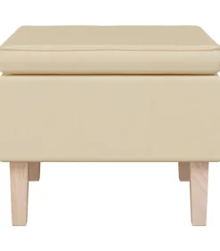 vidaXL Kruk met houten poten stof crèmekleurig