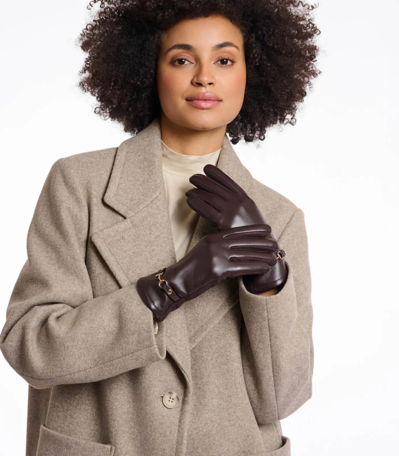 Kunstleren handschoenen Chocoladeboon M DAMES Sjaals