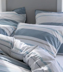 Blanc Cerise Kussensloop van gewassen katoenperkal, HORIZON BAYADÈRE