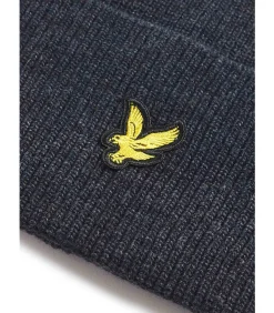 Heren Lyle & Scott Lambswool blend ribbed beanie - dark navy marl
