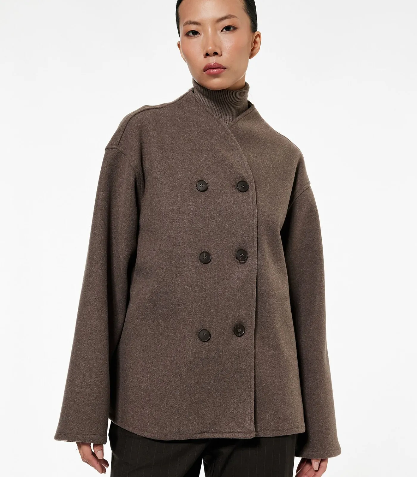 DAMES Koton Lang Bruin Dubbellaags Blazer met Knoopsluiting