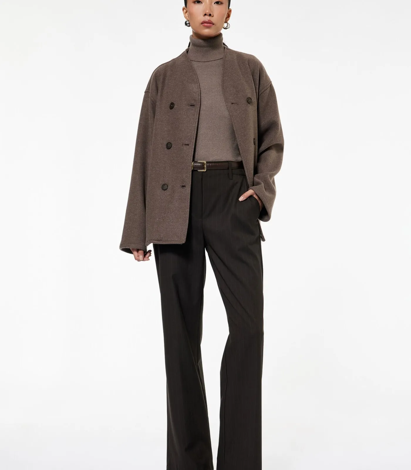 DAMES Koton Lang Bruin Dubbellaags Blazer met Knoopsluiting