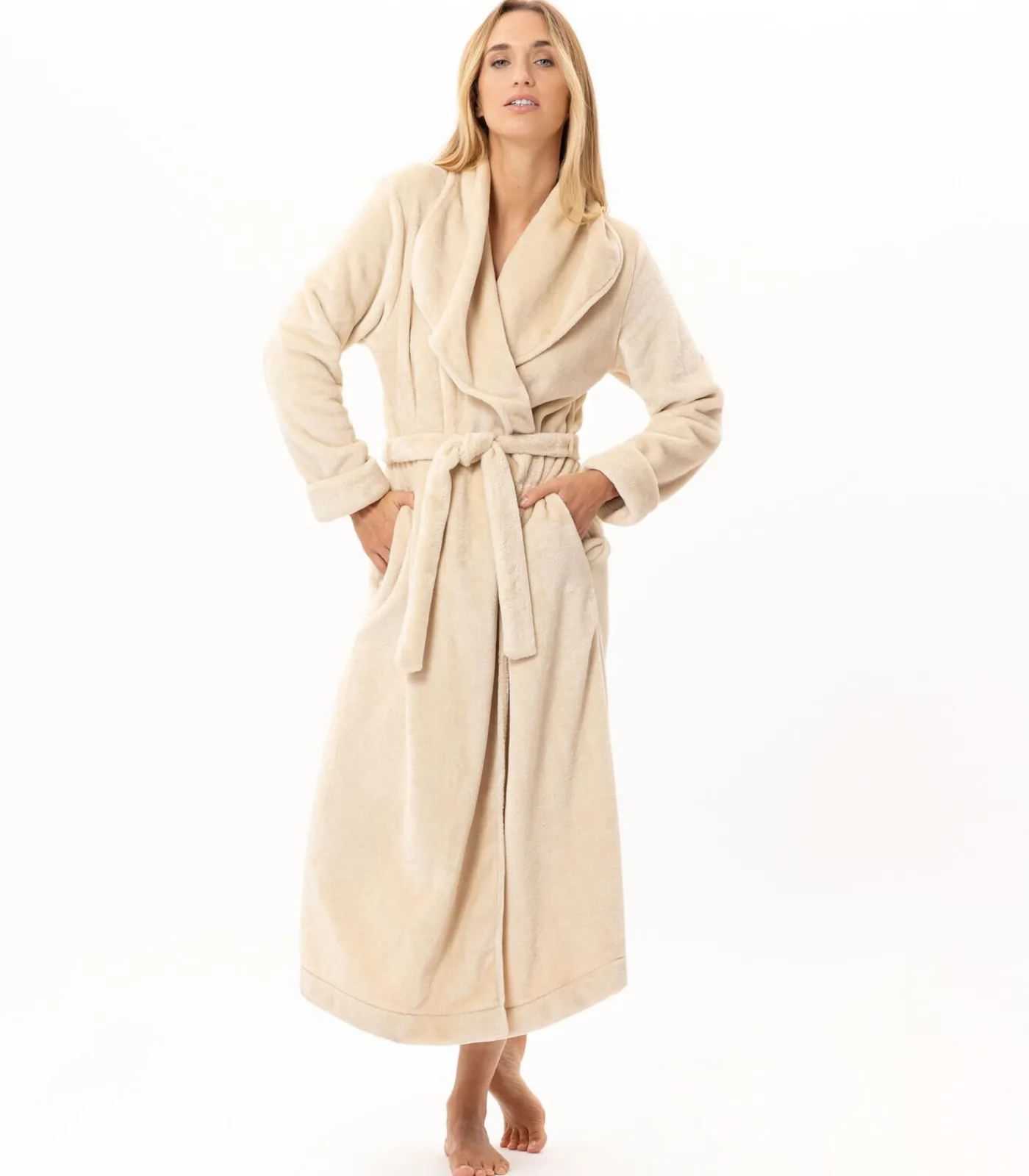 Discount Lange badjas met overslag van flanellen badstof ESSENTIEL 169 DAMES Loungewear