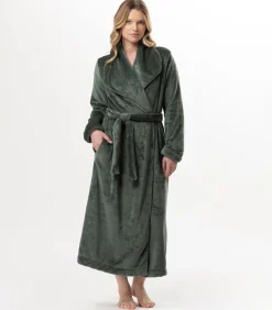 DAMES LE CHAT Lange badjas met overslag van flanellen badstof ESSENTIEL 169