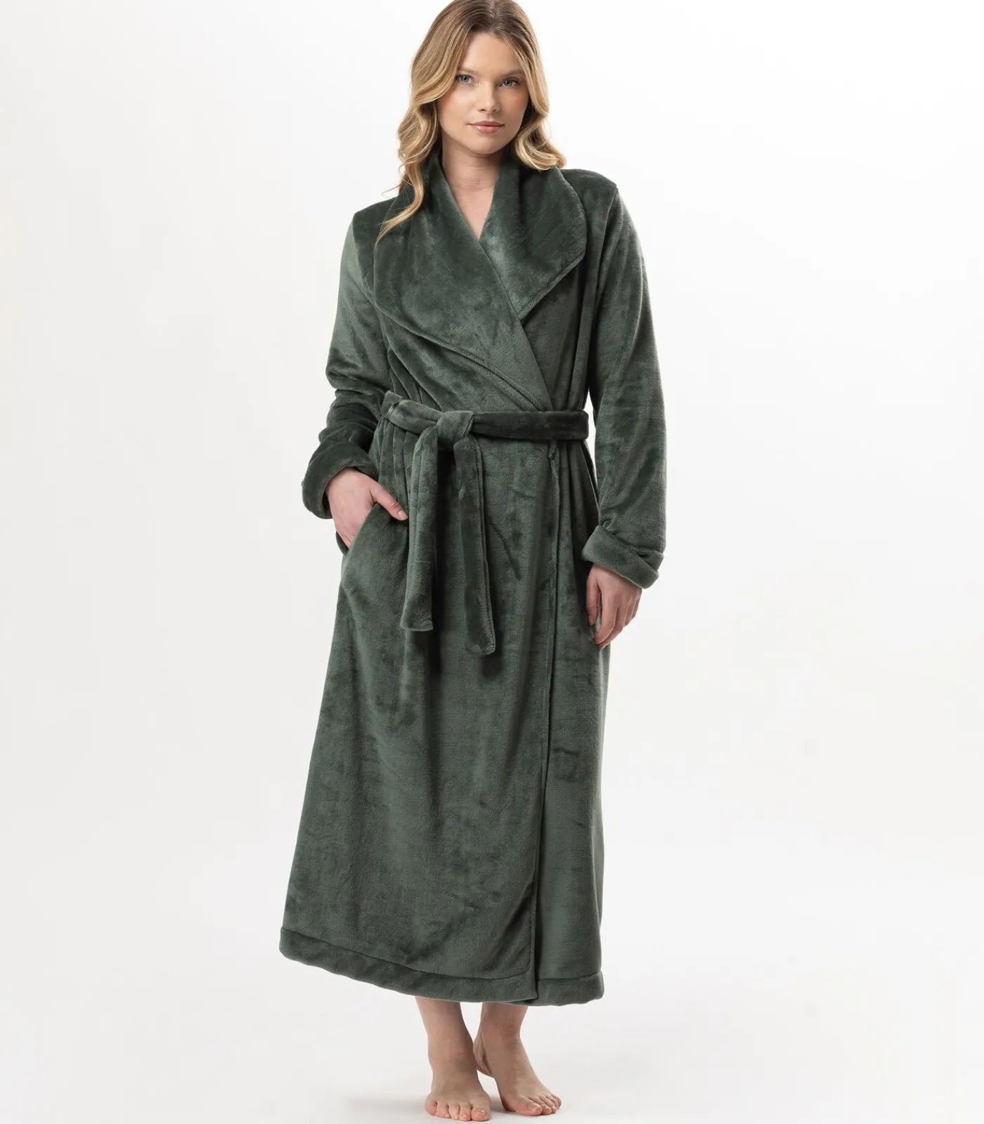 DAMES LE CHAT Lange badjas met overslag van flanellen badstof ESSENTIEL 169