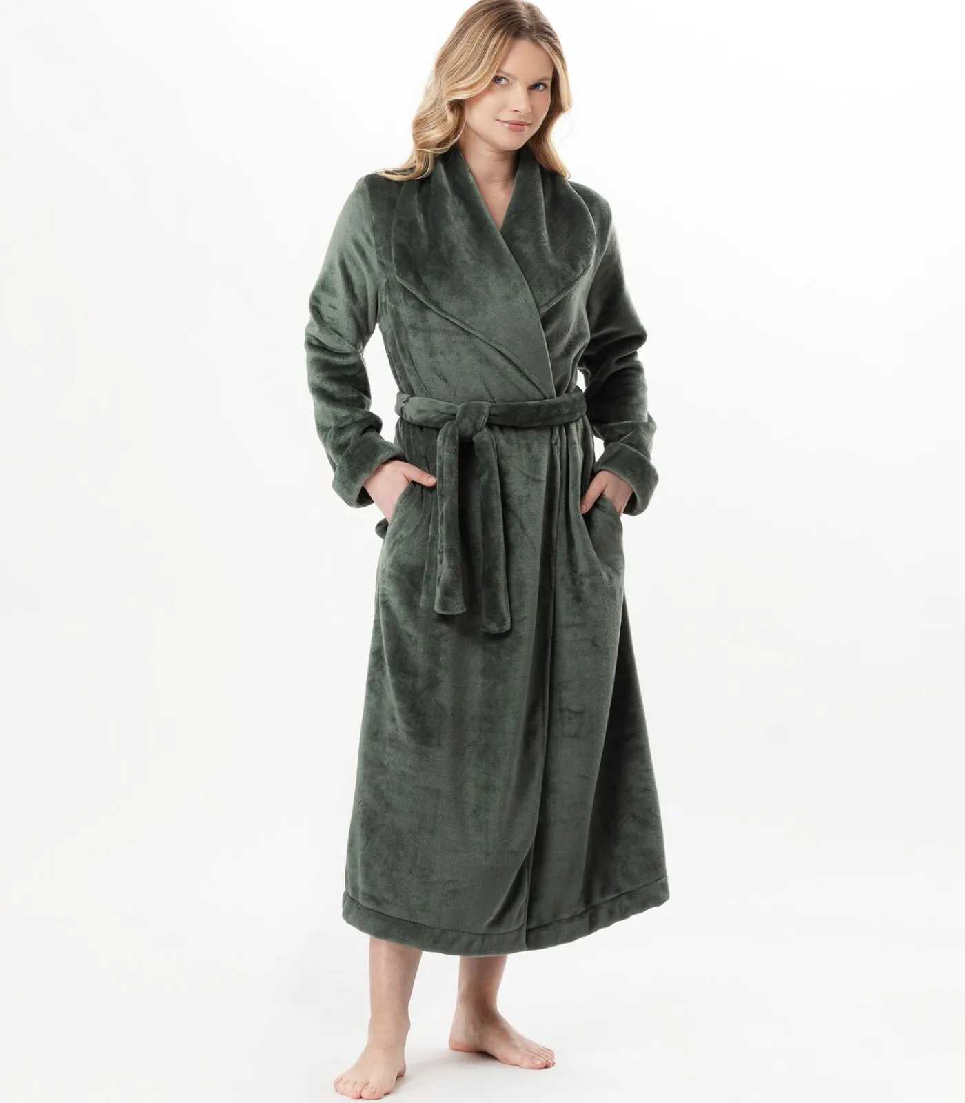 DAMES LE CHAT Lange badjas met overslag van flanellen badstof ESSENTIEL 169