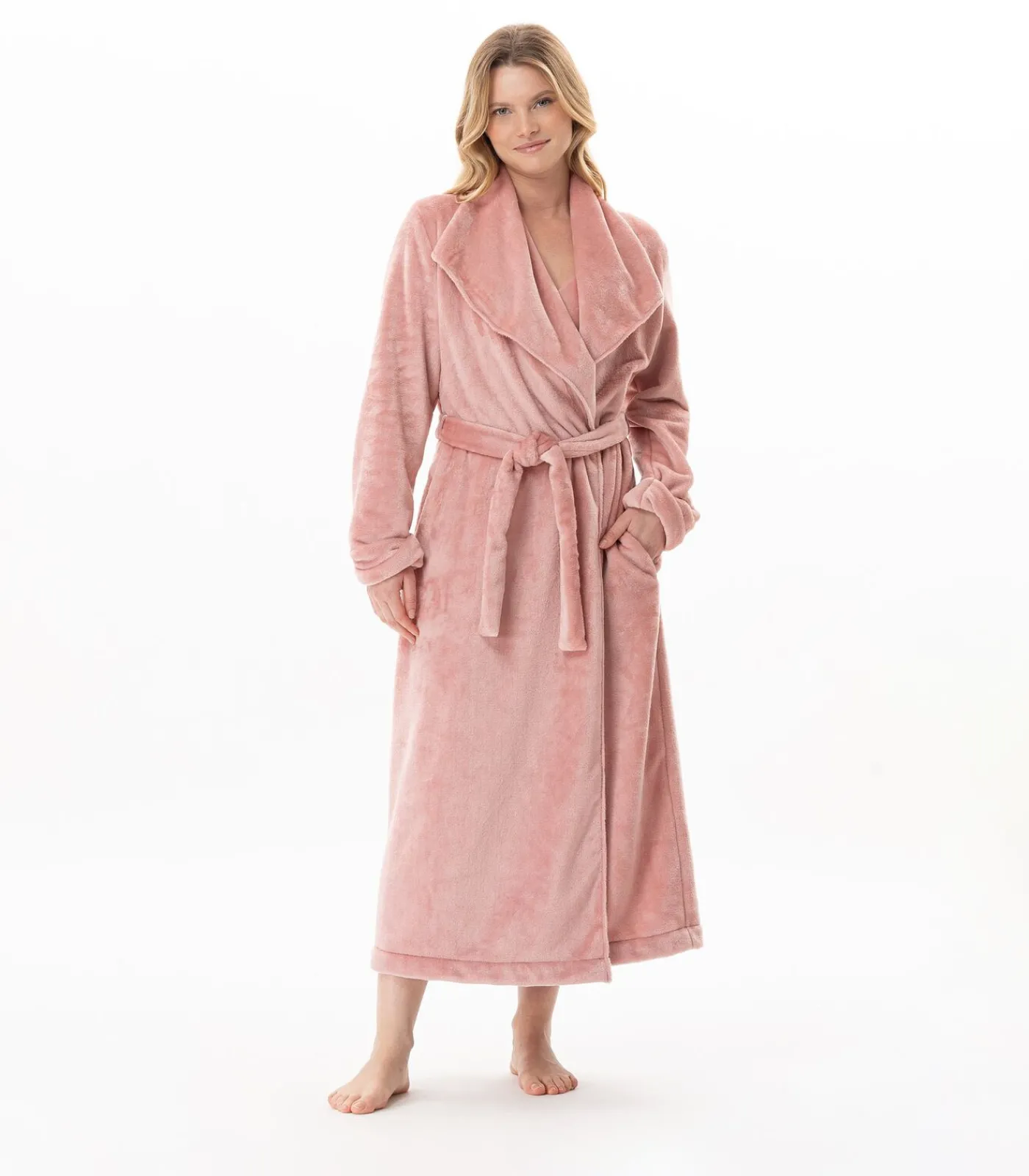 DAMES LE CHAT Lange gekruiste badjas van zachte flanellen stof ESSENTIEL 169