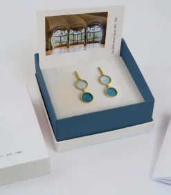 Lange gouden oorbellen Gaudí Jewelry blauw DAMES Oorbellen