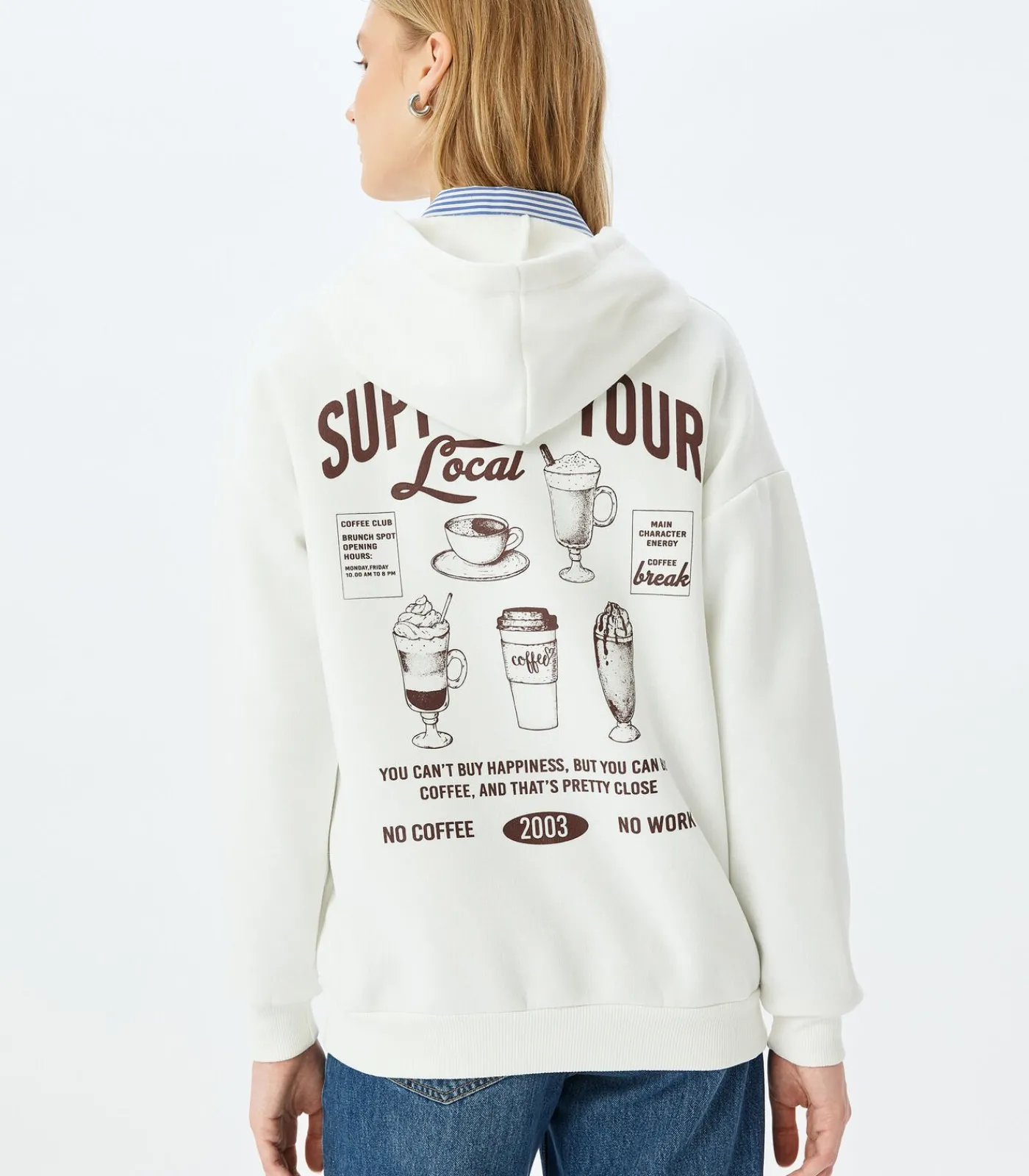 DAMES Koton Lange Hoodie met Print en Capuchon