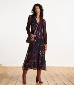 DAMES La Fée Maraboutée Lange jurk van viscose/zijde voile met blauwe print