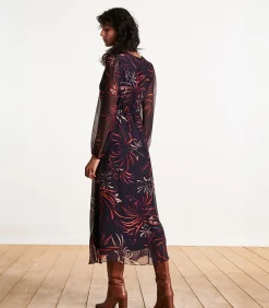 DAMES La Fée Maraboutée Lange jurk van viscose/zijde voile met blauwe print