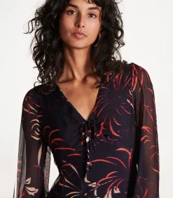 DAMES La Fée Maraboutée Lange jurk van viscose/zijde voile met blauwe print