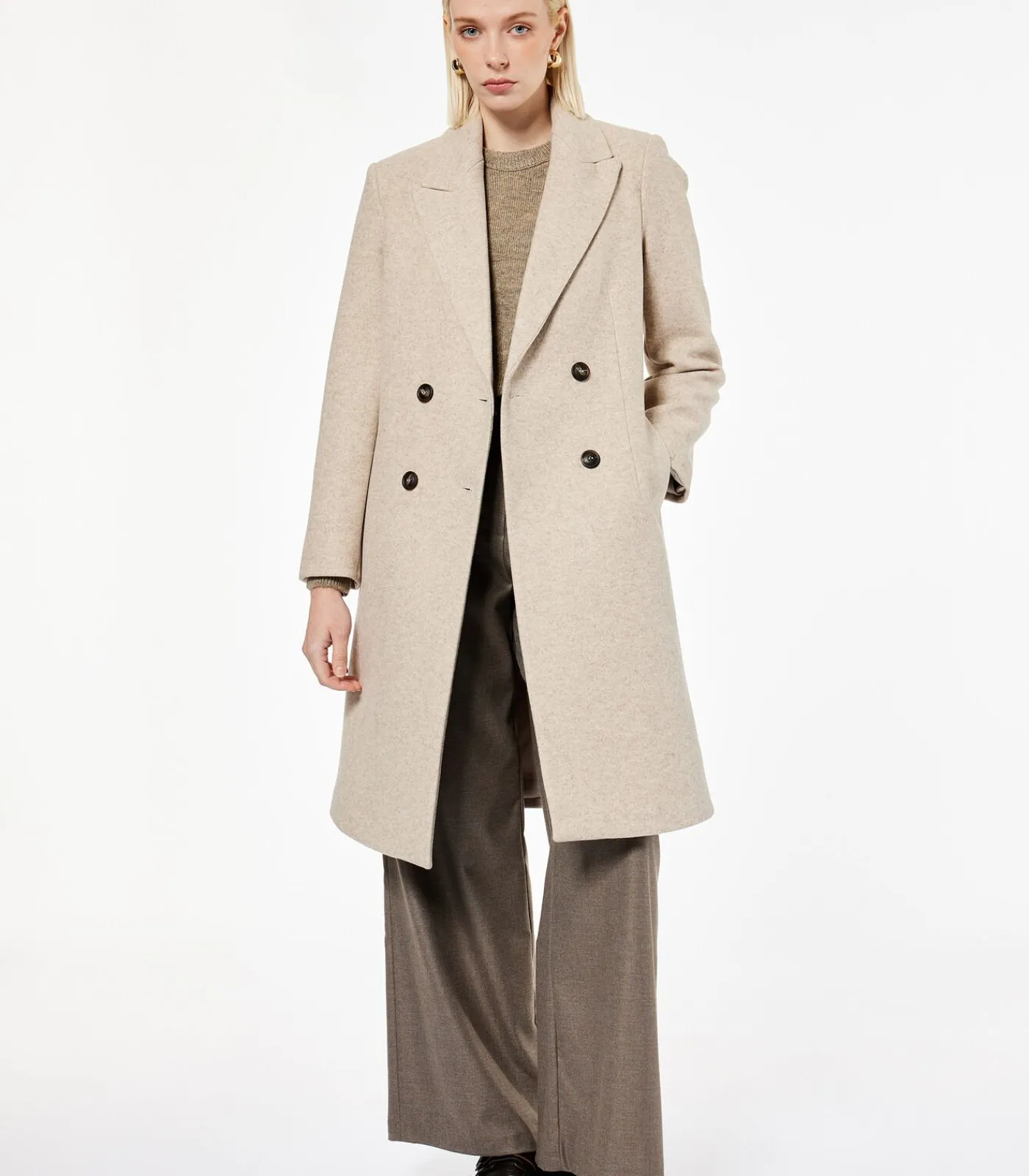 DAMES Koton Lange Kaasjas Met Knoopsluiting En Zakdetails