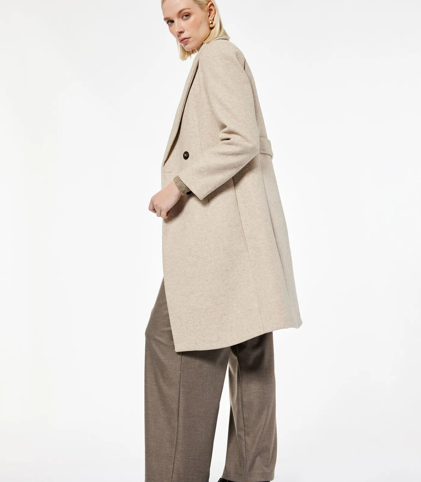 DAMES Koton Lange Kaasjas Met Knoopsluiting En Zakdetails