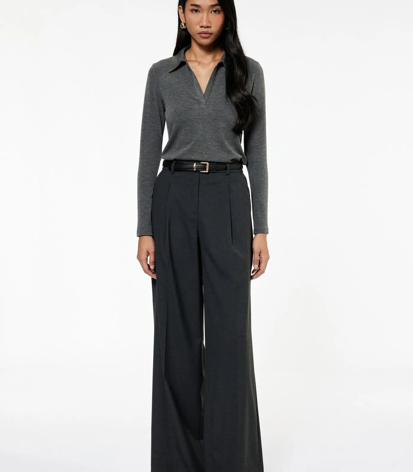 DAMES Koton Lange mouwen polo zwarte dames top met steendetails