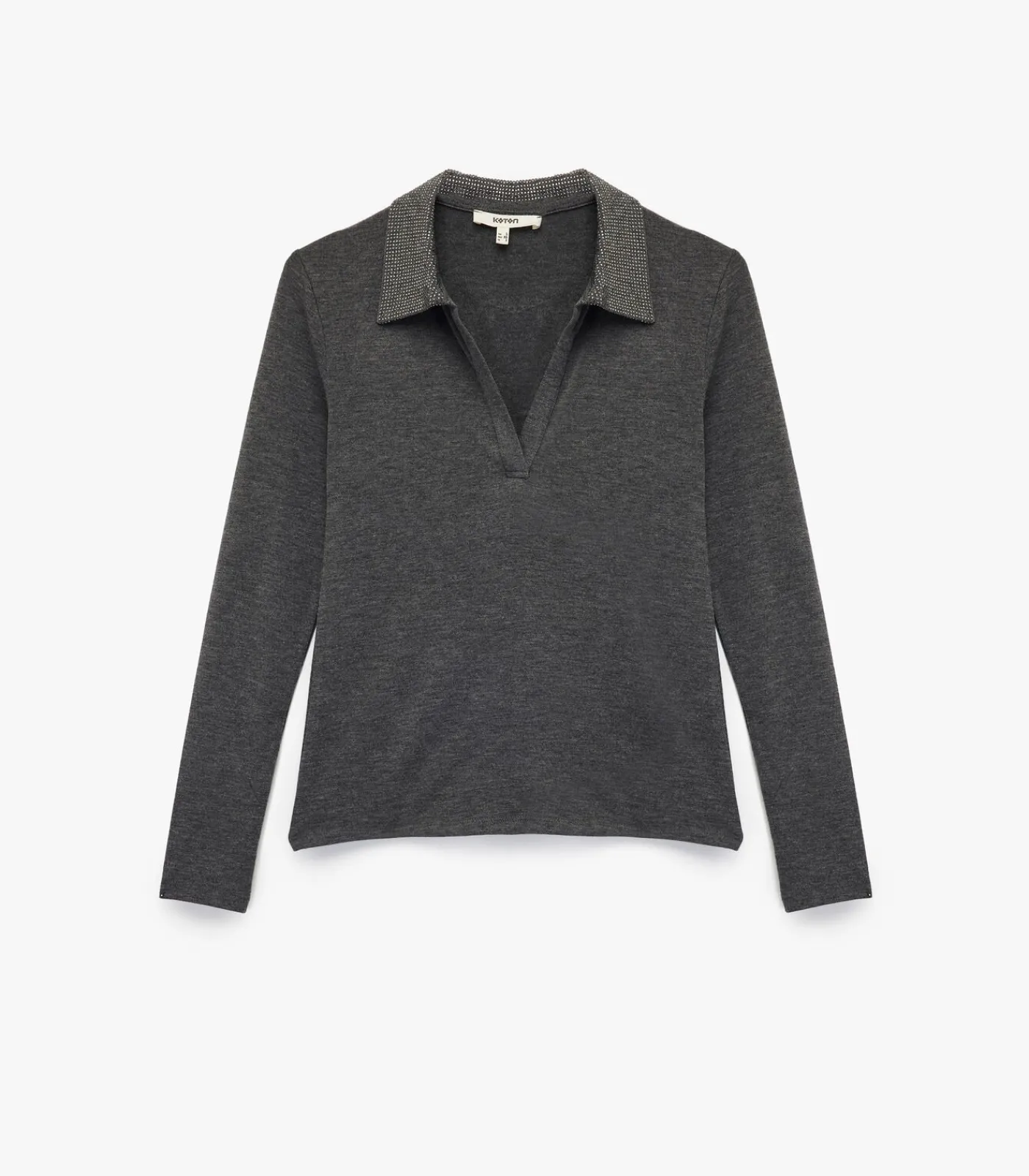 DAMES Koton Lange mouwen polo zwarte dames top met steendetails