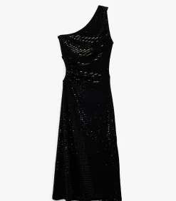 DAMES Koton Lange Mouwloze Avondjurk Pailletten Enkele Schouder