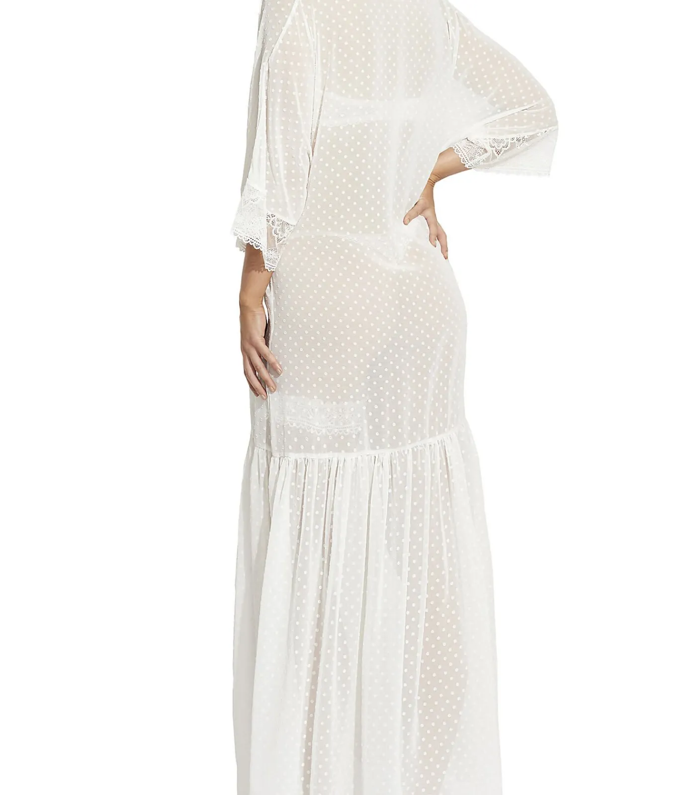 DAMES SELMARK Lange negligé met driekwart mouwen Penelope Mariage