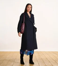 Lange oversized marineblauwe wollen jas DAMES Jassen