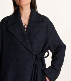 Lange oversized marineblauwe wollen jas DAMES Jassen