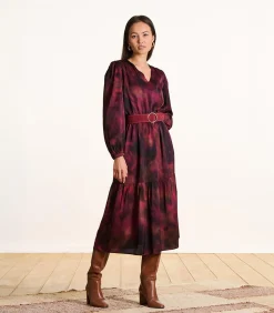 DAMES La Fée Maraboutée Lange rode satijnen jurk met print