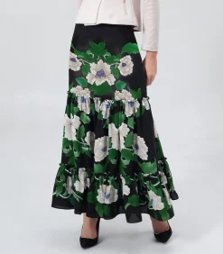 Best Lange rok met bloemenprint en grote volants DAMES Rokken