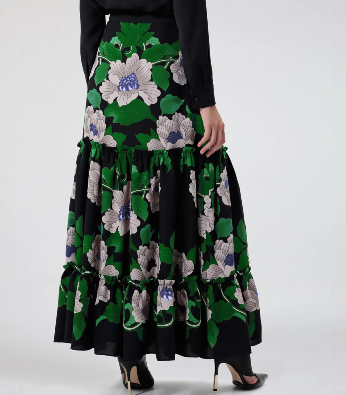 Best Lange rok met bloemenprint en grote volants DAMES Rokken