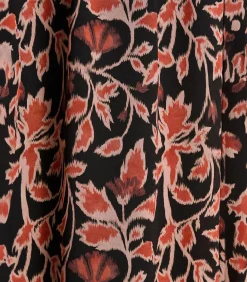 DAMES La Fée Maraboutée Lange zwarte en bruine jurk met ceintuur en cache-coeur print