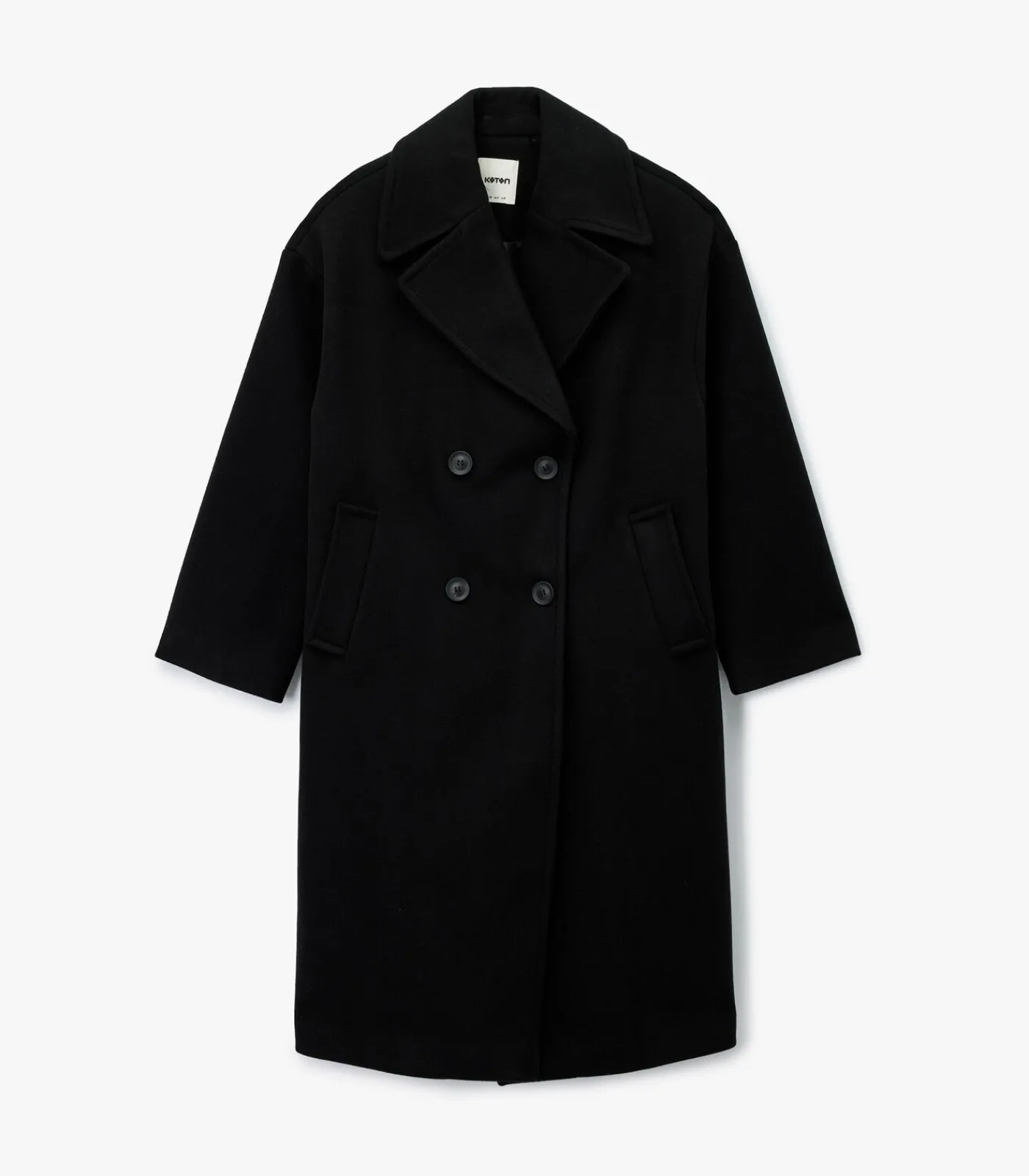 Sale Lange Zwarte Mantel Met Knoopsluiting en Zakdetails DAMES Jassen