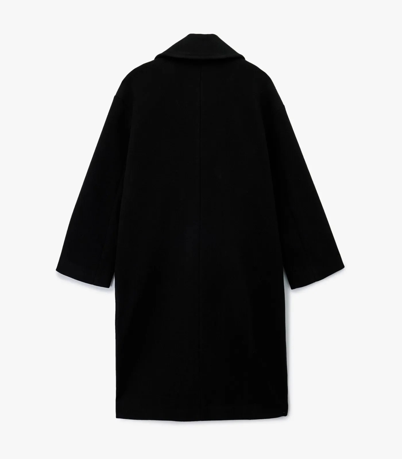 Sale Lange Zwarte Mantel Met Knoopsluiting en Zakdetails DAMES Jassen